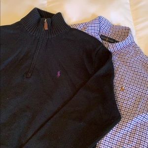 Polo 1/4 zip sweater with Ralph Lauren shirt